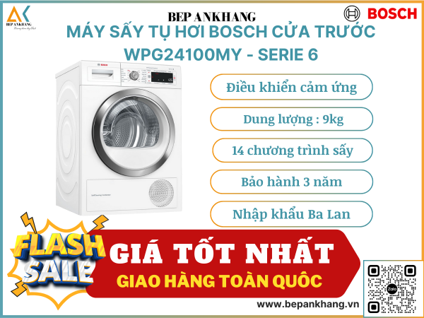 MÁY SẤY TỤ HƠI BOSCH CỬA TRƯỚC WPG24100MY - SERIE 6